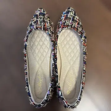 멀티 컬러 트위드 플랫슈즈