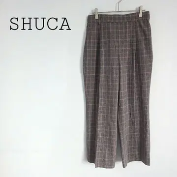 슈카 SHUCA 글렌체크 패턴 팬츠 와이드 팬츠 허리 뒷부분 밴딩
