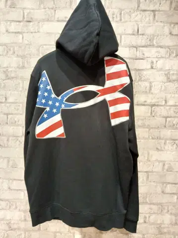 XL 새상품 언더아머 속기모 따뜻한 아메리칸 플래그 마크 후드티 블랙