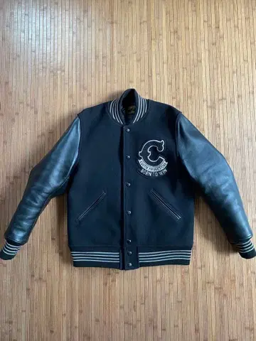 COOTIE 바시티 자켓 쿠티 [ Black x Black ] 소매 가죽