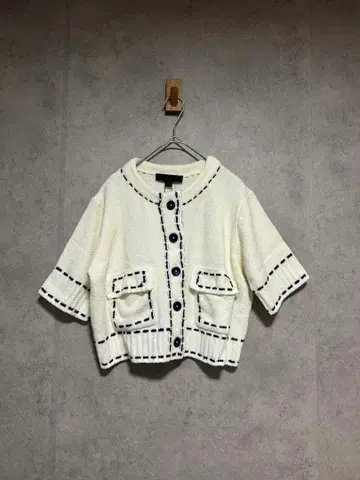 스티치 니트 숏 슬리브 자켓 L 사이즈