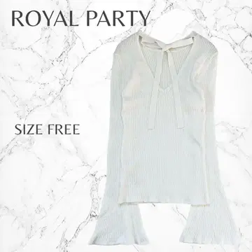 로얄 파티 페미닌 리본 V넥 플레어 슬리브 리브 니트