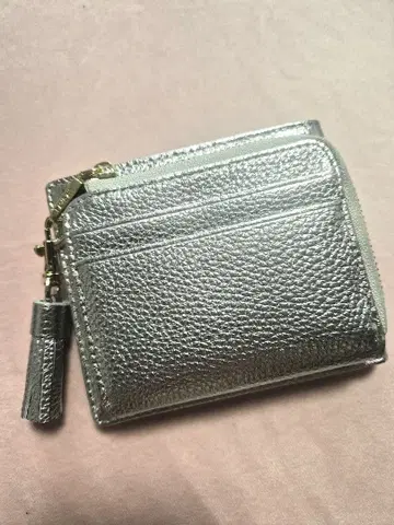 이단 접이식 지갑 천연 가죽 실버