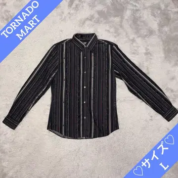 토네이도 마트 와이셔츠 L 스트라이프 긴팔 y2k 자수 버튼 다운