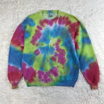 [90s] USA제 저지 맨투맨 트레이닝복 타이다이 패턴 U넥 L