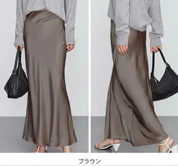 새틴 브라운 플레어 스커트 L 사이즈