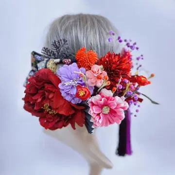 신상 머리 장식 성인식 졸업식 결혼식 태슬 조화 빨간색 보라색