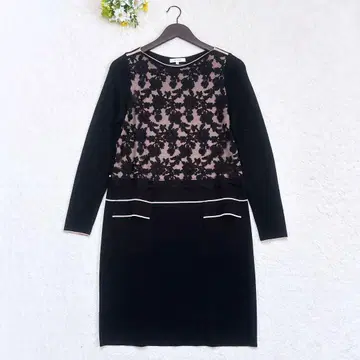 [새상품급] EPOCA 플라워 레이스 절개 니트 원피스 블랙 핑크 베이지