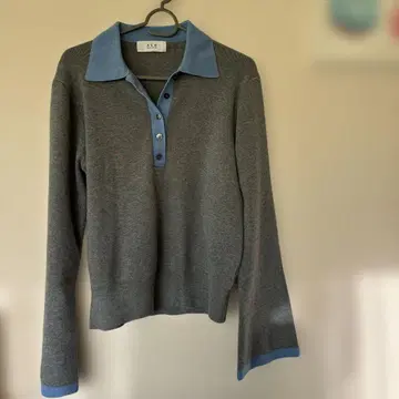 Adam et rope 바이컬러 폴로 니트 풀오버 그레이