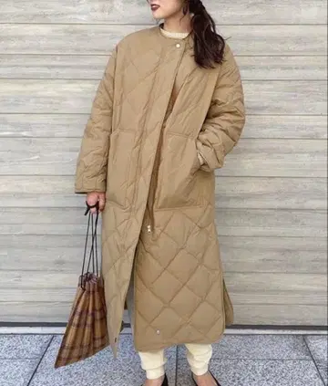 todayful 퀼팅 롱 자켓 베이지
