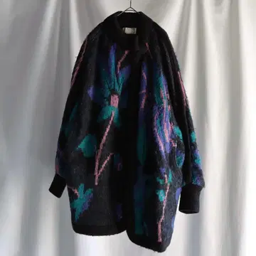 00s 꽃무늬 아크릴 니트 블루종 가디건 블랙 모드 블랙