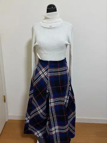 플레어 스커트 청흑적백 체크 무늬 73cm