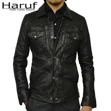 인기 상품 천연 가죽 새상품 데님 자켓 g 가죽 자켓 남성용 블랙