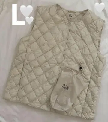 유니클로 퍼프테크 퀼팅 베스트 웜 패디드 L 아이보리