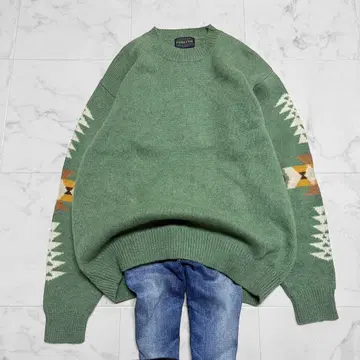 펜들턴 올테가 네이티브 무늬 니트 오버 사이즈 그린 와이드