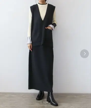 여성용 셋업 V넥 베스트 스커트