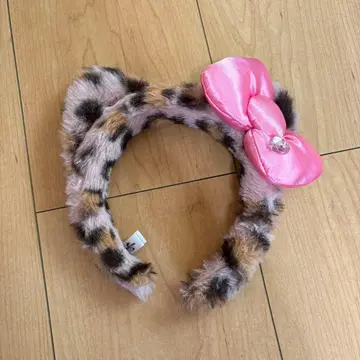 레오파드 무늬 핑크 리본 머리띠