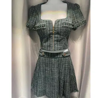 그린 그레이 트위드 드레스