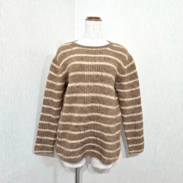 t/m 보더 니트 모헤어 혼방 스웨터 브라운 긴팔 루즈핏 ( M )