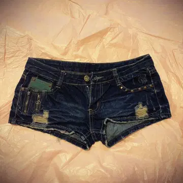 헤이세이 갸루 Y2K 데미지 가공 숏팬츠 다크 블루 구제 의류풍