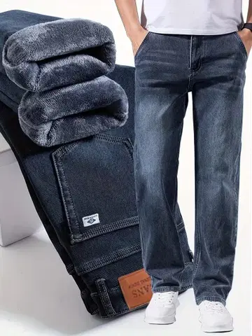 다크 블루 플리스 안감 데님 (남성용 겨울용 팬츠)