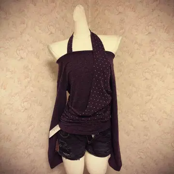 새상품 헤이세이 갸루 Y2K 오프숄더 퍼플 상의 그런지