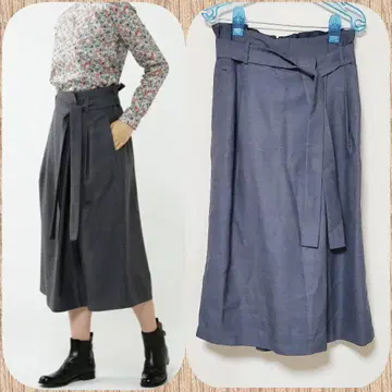 [ human woman ] 울 100% 허니콤 울 가우초 팬츠 그레이