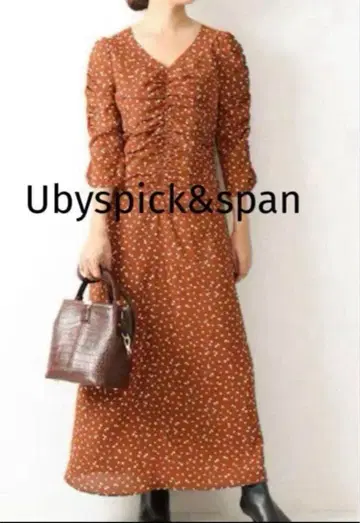 [새상품급] Ubyspick&span 프론트 개더 프린트 원피스