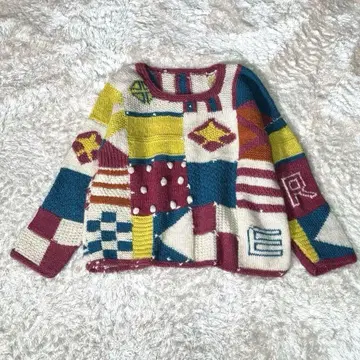 멀티 컬러 핸드 니트 1점 로우 게이지 자카드 케이블 스웨터