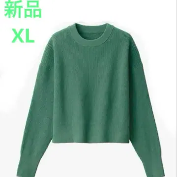 MUJI 워셔블 하찌 숏 기장 크루넥 스웨터 여성 XL 그린