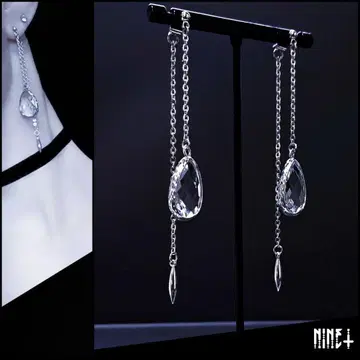 1008 롱 귀걸이 액세서리 귀찌 크리스탈 실버 체인