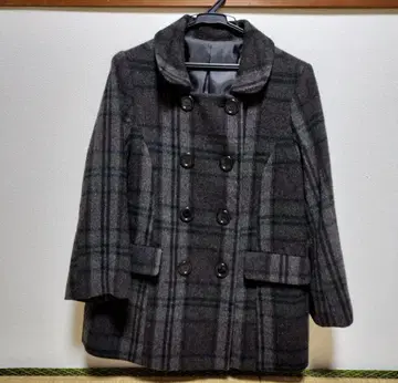 체크 무늬 더블 브레스트 코트 M