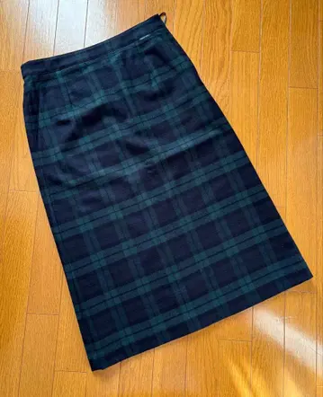 NON NO 체크 무늬 타이트 스커트 다크 그린