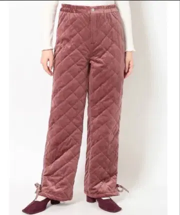 merry Jenny 슬릿 밑단 리본 포함 라인 퀼팅 벨로아 보온 팬츠