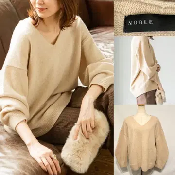 [ NOBLE ] 노블 캐시미어 울 볼륨 소매 V 풀오버 니트