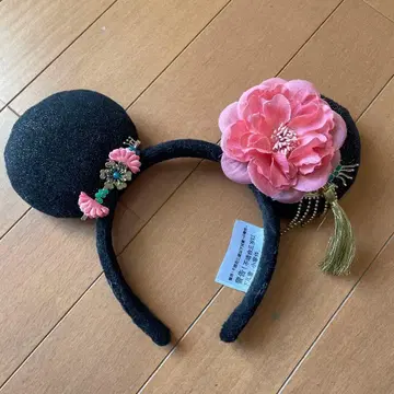 미키마우스 모양 머리띠 블랙 핑크꽃