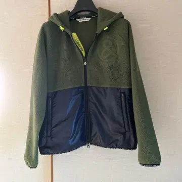 and per se 지퍼 달린 플리스 후드티 올리브 그린 M 사이즈