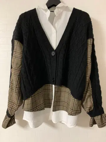 미카레미카레 레이어드 셔츠 니트 셋업 체크 무늬