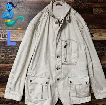 [ 개성파 구제 의류 ] 아이보리 스트라이프 패턴 커버올 코트 점퍼 L