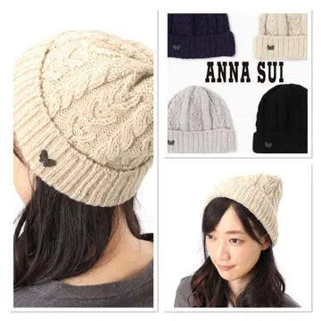 ANNASUI 아이보리 니트 모자 케이블 니트 모자 안나수이 베이지