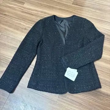 블랙 노카라 트위드 자켓