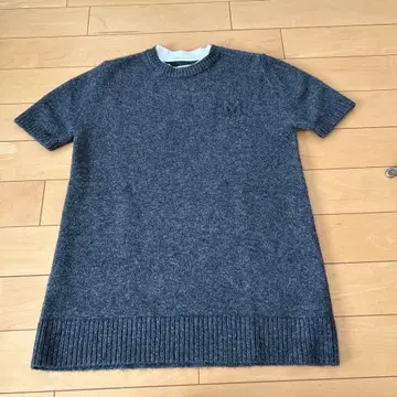 그레이 반팔 니트 울 혼방