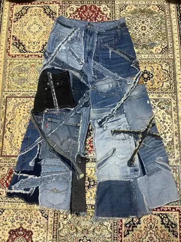 1점 재구축 패치워크 와이드 데님