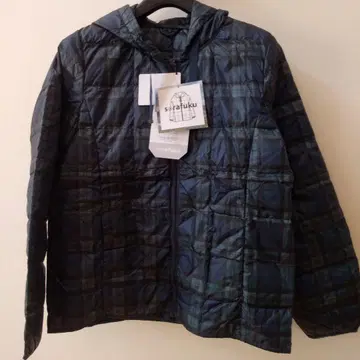 택 포함 새상품 serafuku 후드 부착 다운 자켓 네이비 계열 체크