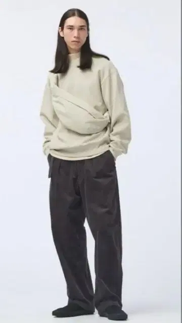 UNIQLO U 코듀로이 턱 와이드 팬츠 다크 그레이