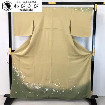 츠케사게 고급스러운 꽃 무늬 그라데이션 크레이프 원단 황토색 K-5352