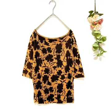 한정판 7부 소매 상의 꽃무늬 오렌지 시크 고급 ( F )