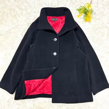 에네스베 울 캐시미어 하프 코트 블랙 M 사이즈 안감 빨간색 자켓