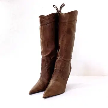 새상품급 다이애나 천연 가죽 롱 부츠 23cm 브라운 스틸레토