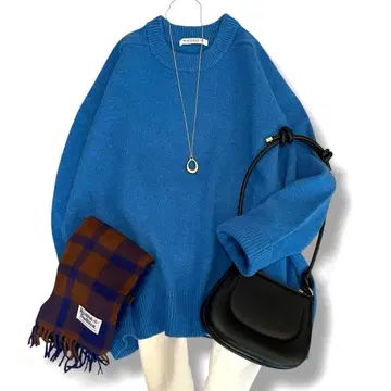 새상품급 뷰티앤유스 니트 스웨터 캐시미어 울 M 블루